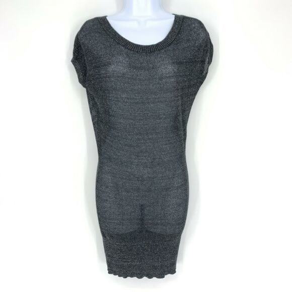 EXPRESS Glitter Open Knit Sweater Dress Size S Mesh Short Cap Sleeve - Picture 1 of 9